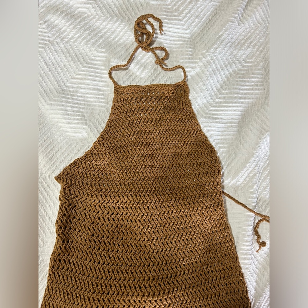 Brown crochet halter midi dress
